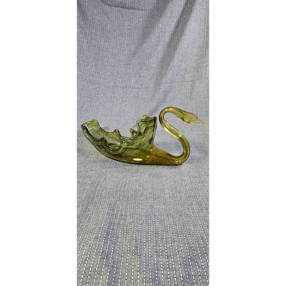 Vintage Hand-Blown Art Glass Swan Dish